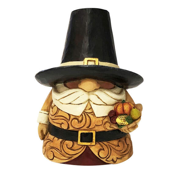 Jim Shore Pilgrim Gnome Holding Cornucopia Figurine, 4.1"